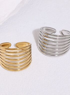 Sainless Seel Line Open Ring for Women Men Simple Vinage Geo