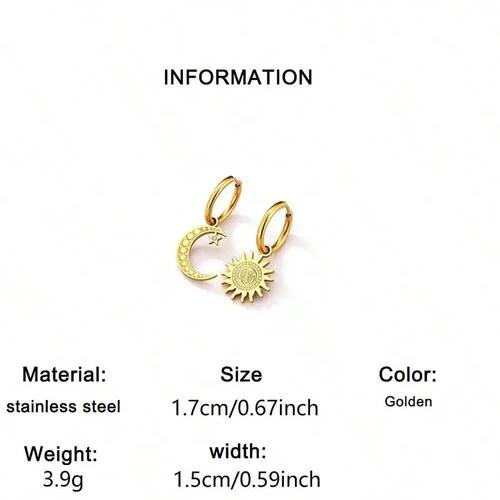 Stainless Steel Sun And Moon Drop Earrings  Fashion Womens A