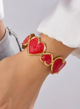Vinage Dripping Oil Hear Cuff Bracele for Women Sainless See