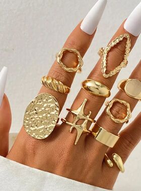 10Pcs/Se Punk Gold Color Meal Liquid Line Open Ring for Wome