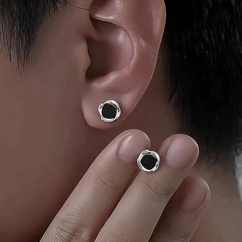 2Pcs Simple Mobius Circle Round Ear Stud Earrings for Men Wo