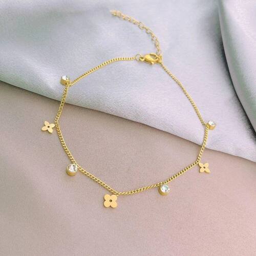 Fashion Flower Zircon Link Chain Anklet Summer Simple Beach