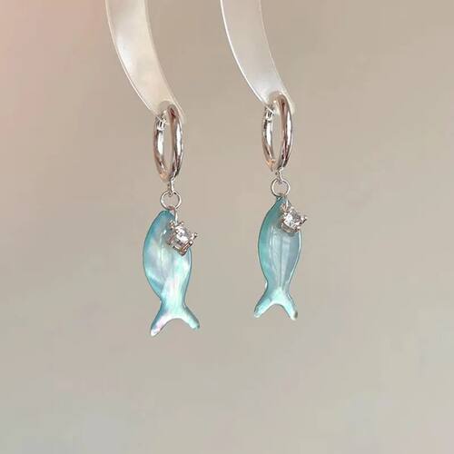Y2K Blue Small Fish Pendant Earrings for Women Fashion Sweet