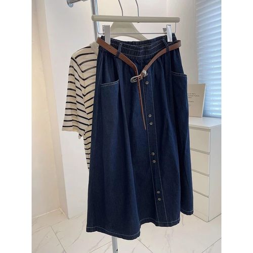 Women's Casual A-line Denim Skirts Fashion High Waist Elasti