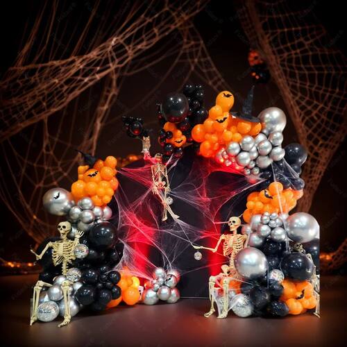 1set Halloween Theme Balloon Arch Set Black Orange Latex Bal