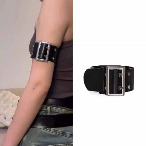 Punk Black Leather Adjustable Bracelet for Women Men Vintage
