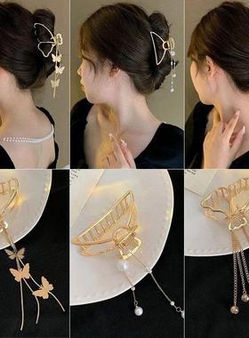 Large Alloy Pearl Hair Clip Claw Korean Style Butterfly Bead
