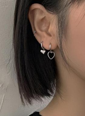 Fashion Silver Color Hoop Earring Asymmetry Heart Charm Stud