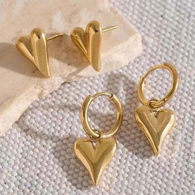 Sainless Seel Chic Hear Huggie Hoop Earrings Charm Gold Colo