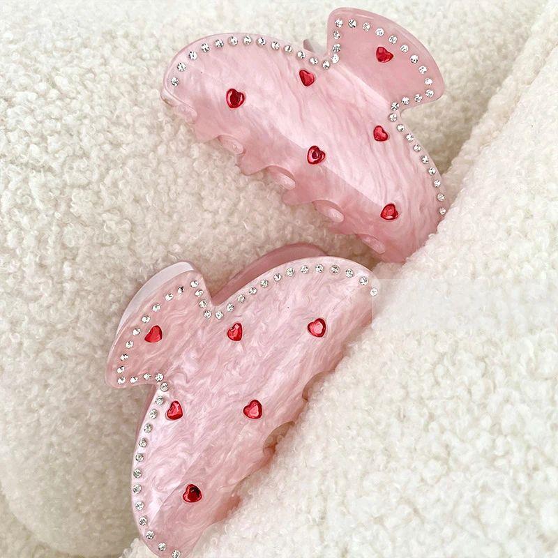 Korean Sweet Pink Rhinestone Heart Hair Clips for Women Kawa