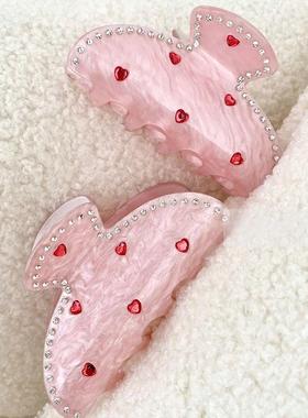 Korean Sweet Pink Rhinestone Heart Hair Clips for Women Kawa