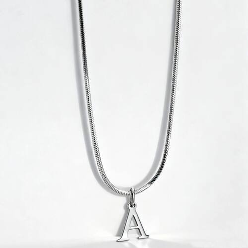 Silver Color Initial Letter Necklaces for Women Men Stainles