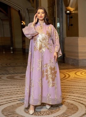 Women Party Dress Mesh Embroidery Vestidos Largo Musulman Se