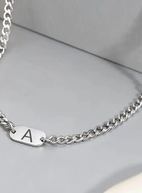 Stainless Steel Silver Color Thick Chain Letters Necklace Un