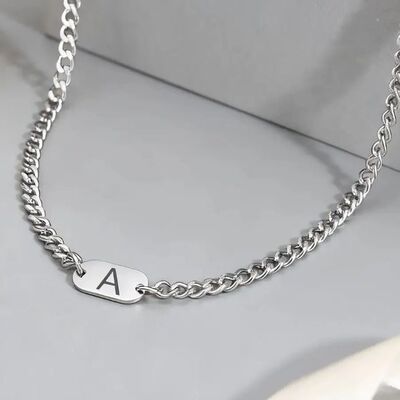 Stainless Steel Silver Color Thick Chain Letters Necklace Un