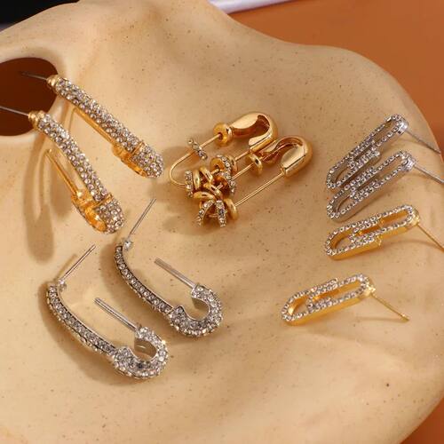 Unique Full Rhinestone Paper Clip Hoop Earrings for Women Sa