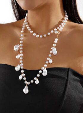 Boho Baroque Imiaion Pearl Long Necklaces for Women Ladies D