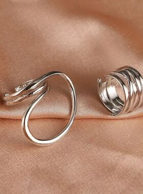 Silver Color Unique Lines Massive Ring Set Women‘s Large Ri