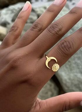 Sainless Seel Sun Moon Rings for Women Gold Color Geomeric A
