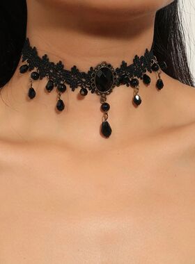 Vinag Classic Gohic Lace Choker for Women Black Crysal Penda