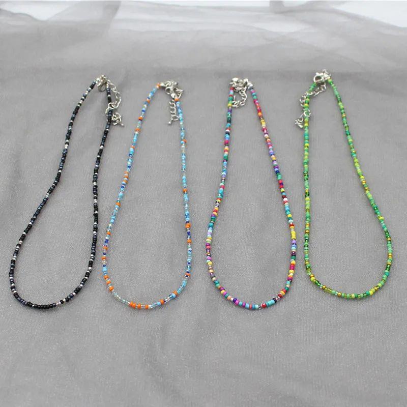Simple Seed Beads Strand Choker Necklace Women String Colla