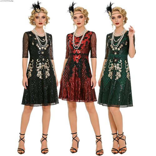 Women  Cosplay Outfit Floral Embroidered Sequin Decor A?Line