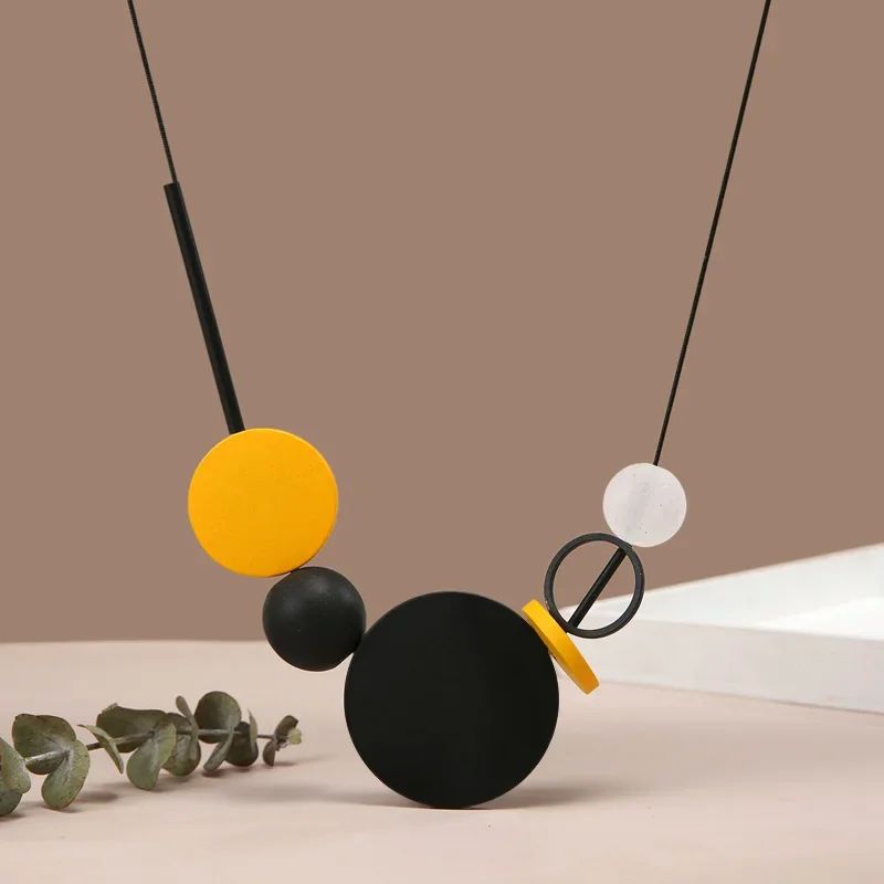 Handmade Natural Black Wooden Round Slice Pendant Necklace f