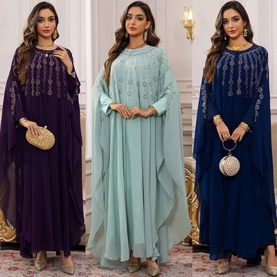 Women Middle Eas Rhinesone Beaded Long Robe Shawl Sleeve Cap