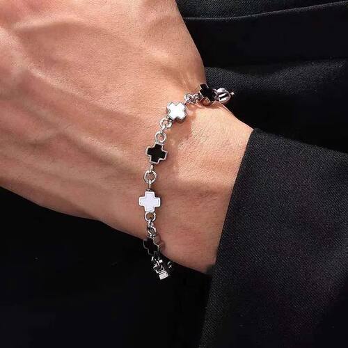 Punk Black Whie Cross Bracele Bangles for Men Women Fashion