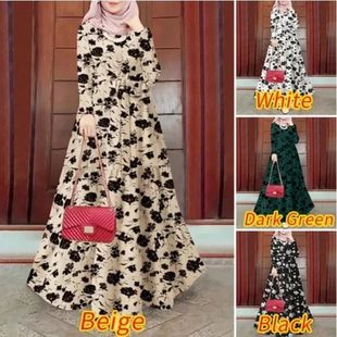 New Vinage Prined Loose Overhead Beled Dress Women's Knee-Le