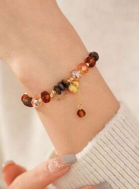 Vintage Brown Beaded Bracelet for Women Girls New Chinese St