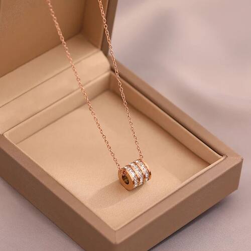 Fashion Classic Titanium Steel Zircon Cylindrical Pendant Ne
