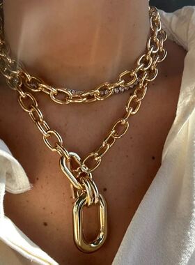 Fashion ndy Thick Chain Exaggera Personaliy Gold Color Neckl