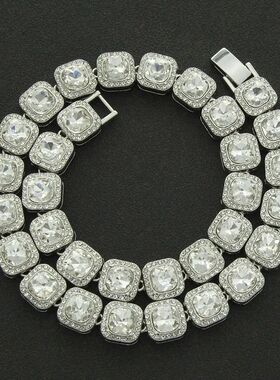 Fashionable hip-hop men's short square diamond chain necklac