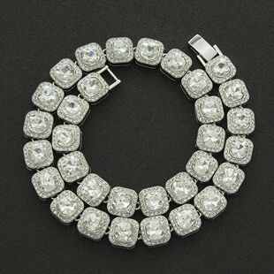 Fashionable hip-hop men's short square diamond chain necklac