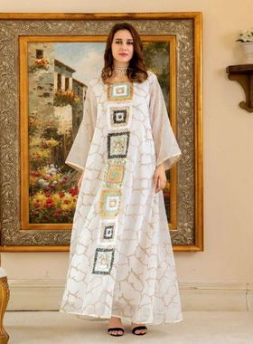 2025 New Middle Eas Arab  Robe Dress Beaded Embroidered Robe