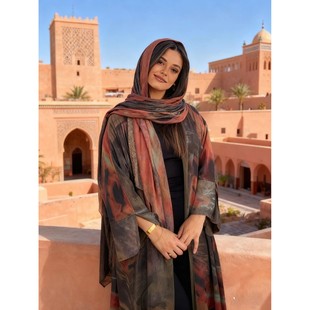 Women  Print Cardigan Dress  Chiffon Dubai Vestidos Largos L