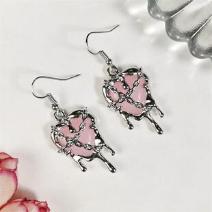 Pendan Peach Women For Earrings Drop Hear Zircon Pink Y2K