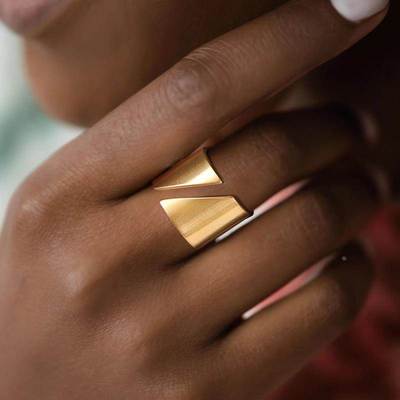 Stainless Steel Modern Wrap Wide Ring for Women Geometric Fi