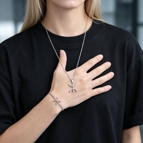Stainless Steel Pendant Necklace for Men Women, Silver Color