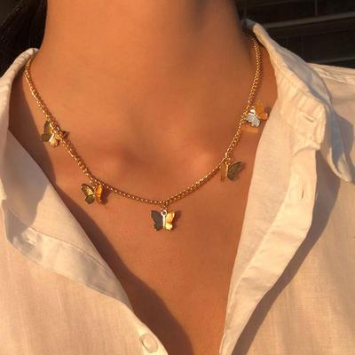 Vintage Multilayer Pendant Butterfly Necklace for Women Butt