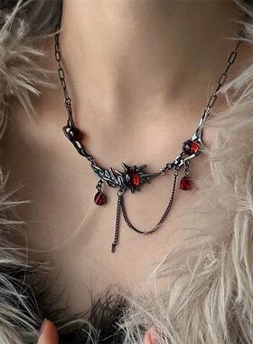 Hiphop Red Zircon Pendan Necklace for Men Chokers Black Chai