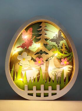 Easer Wooden Egg Crafs Creaive Spring Buerfly Turkey LED Dec