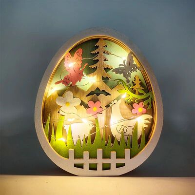 Easer Wooden Egg Crafs Creaive Spring Buerfly Turkey LED Dec