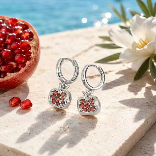 Creative Red Zircon Pomegranate Drop Earrings for Women, Wat