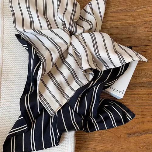 1PC  Black and White Striped Satin Square Scarf Scrunchie -