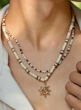 Hip Hop Mix Color Beads Srand Sun Necklace for Men Women Vin