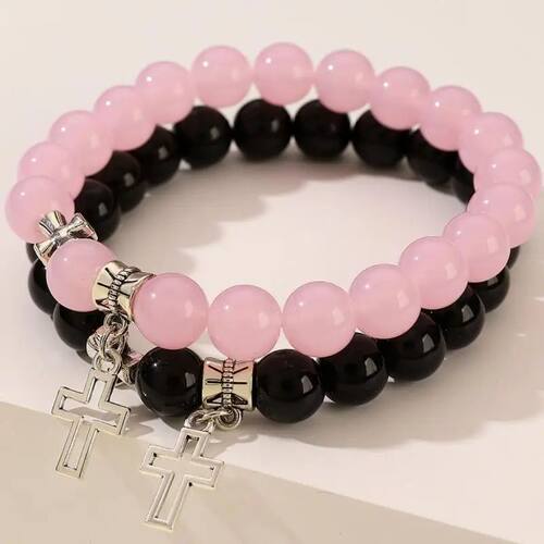 2Pcs/Se Pink Crysal Beads Bracele Couple Lovers Naural Sone