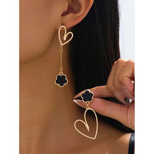 Fashion Heart And Flower Drop Earrings For Women