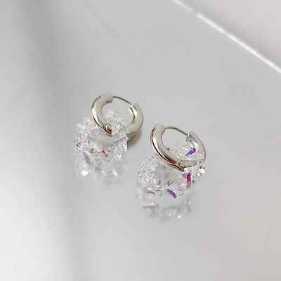 Y2k Meal Irregular Crysal Beaded Hoop Earrings for Women Sil